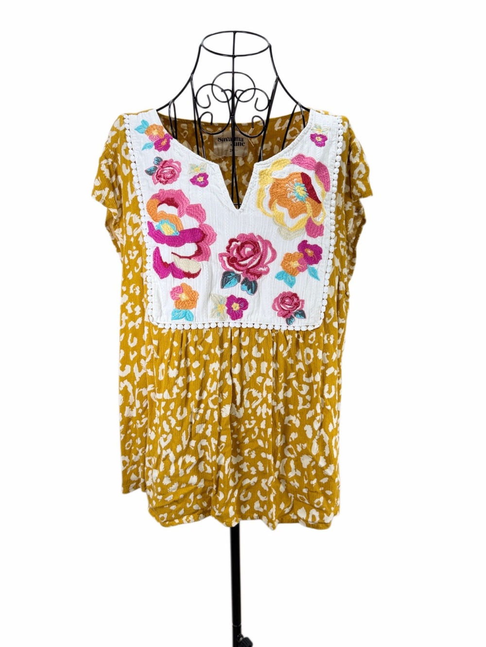 Savanna Jane Mustard Floral Embroidered Yoke Tunic